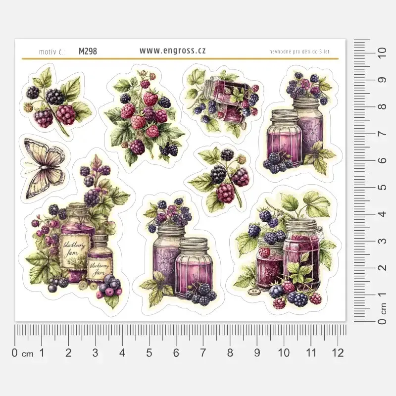 Aršík vintage samolepek s ostružinami.