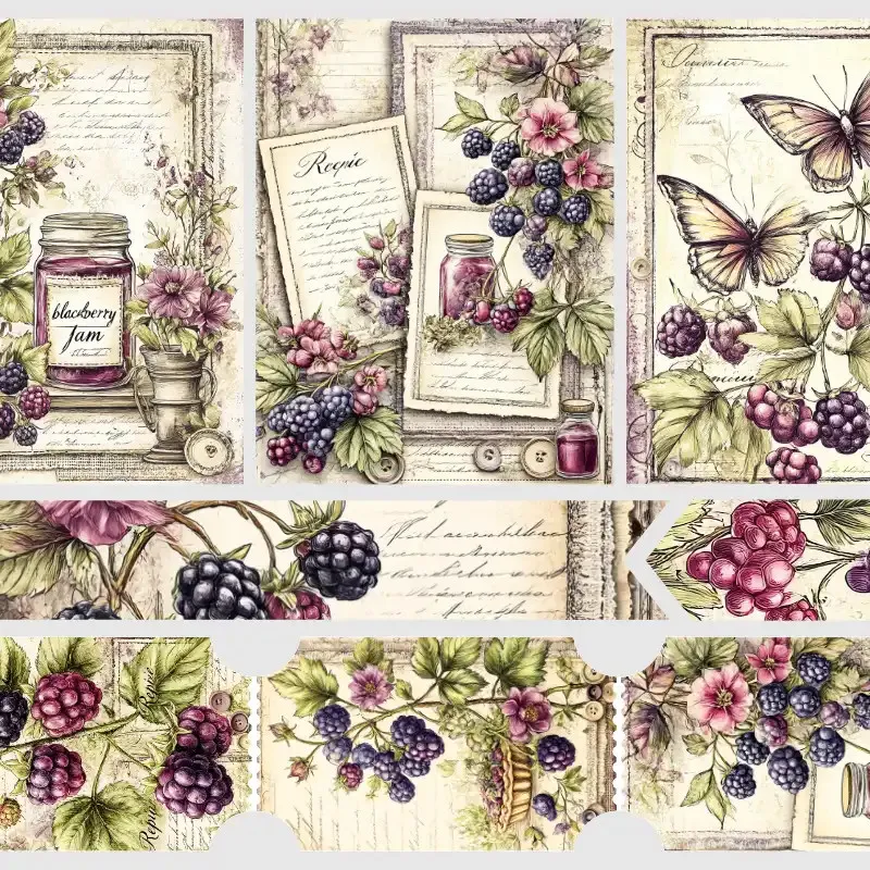 Nálepky do diáře - ostružiny ve vintage stylu.