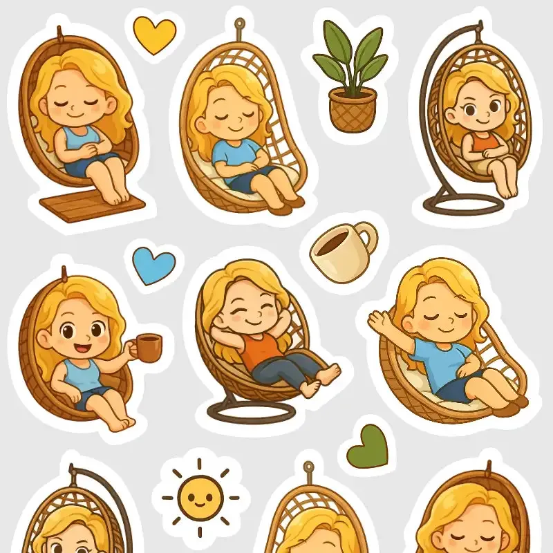 Nálepky s blondýnkou v proutěném křesle.