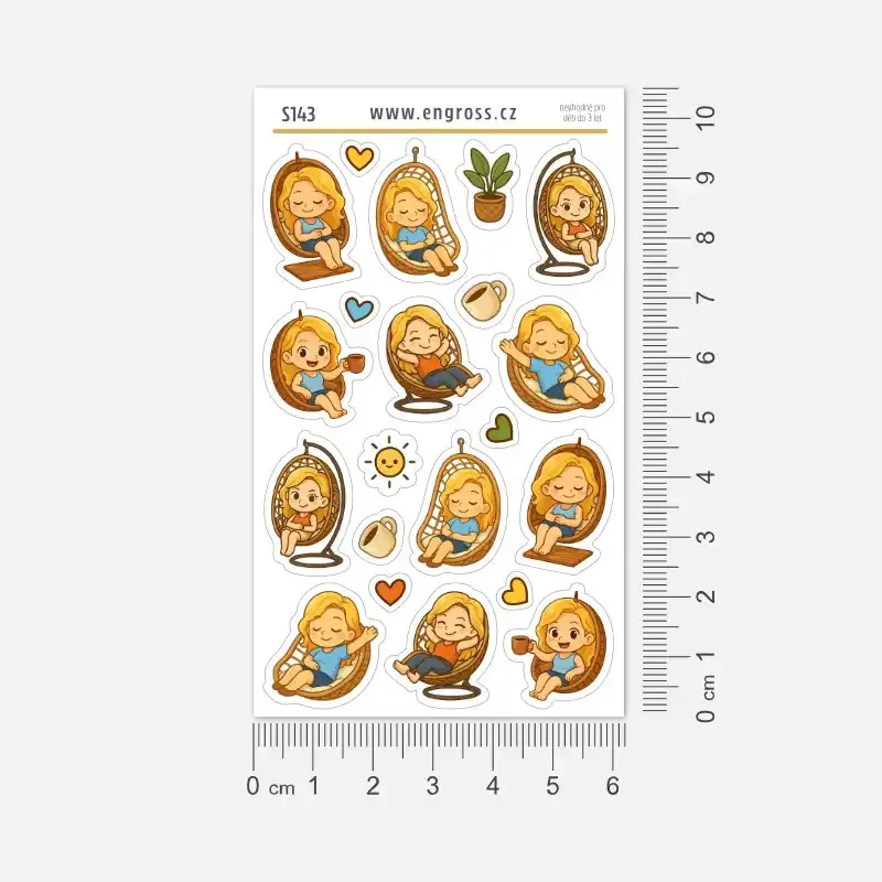 Samolepky do diáře - blondýnka v houpacím proutěném křesle.