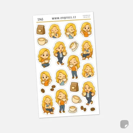 Samolepky Blondýnka s cappuccinem | Kávová pauza do diáře