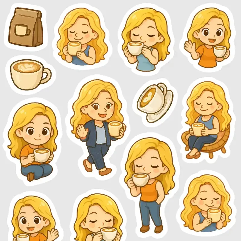 Samolepky Blondýnka s cappuccinem | Kávová pauza do diáře