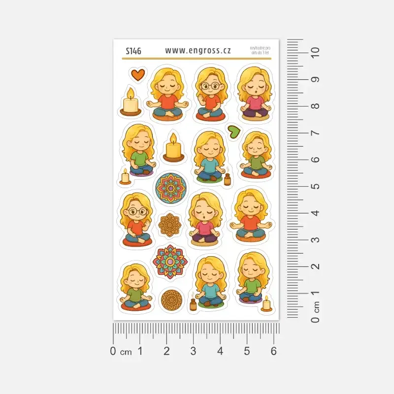 Samolepky pro plánování chvilek na meditaci - blondýnka medituje.