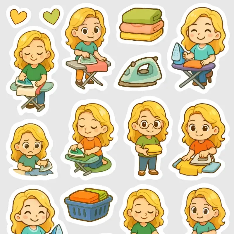 Nálepky do diáře - Blondýnka a žehlení.