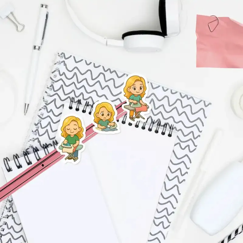 Blondýnka žehlí - malé roztomilé samolepky pro plánování.