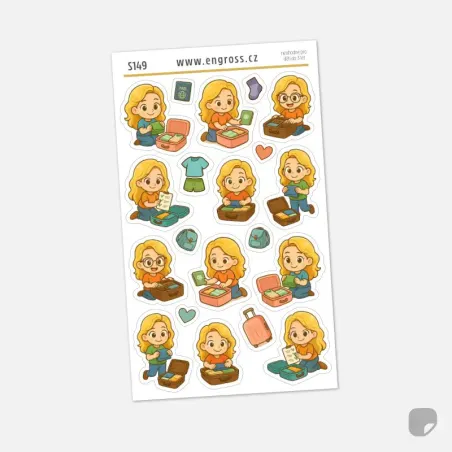 Samolepky do diáře - blondýnka balí na dovolenou.
