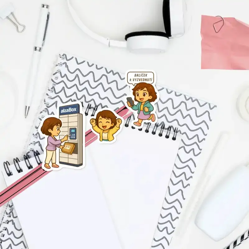 S nálepkami Brunetka u AlzaBoxu už neikdy nezapomeneš vyzvednout svou zásilku.