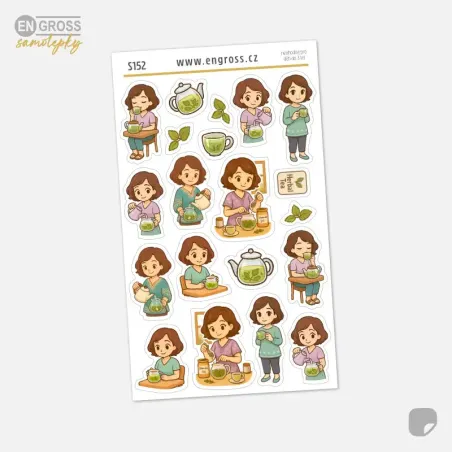 Samolepky pro plánování Brunetka a bylinkový čaj.