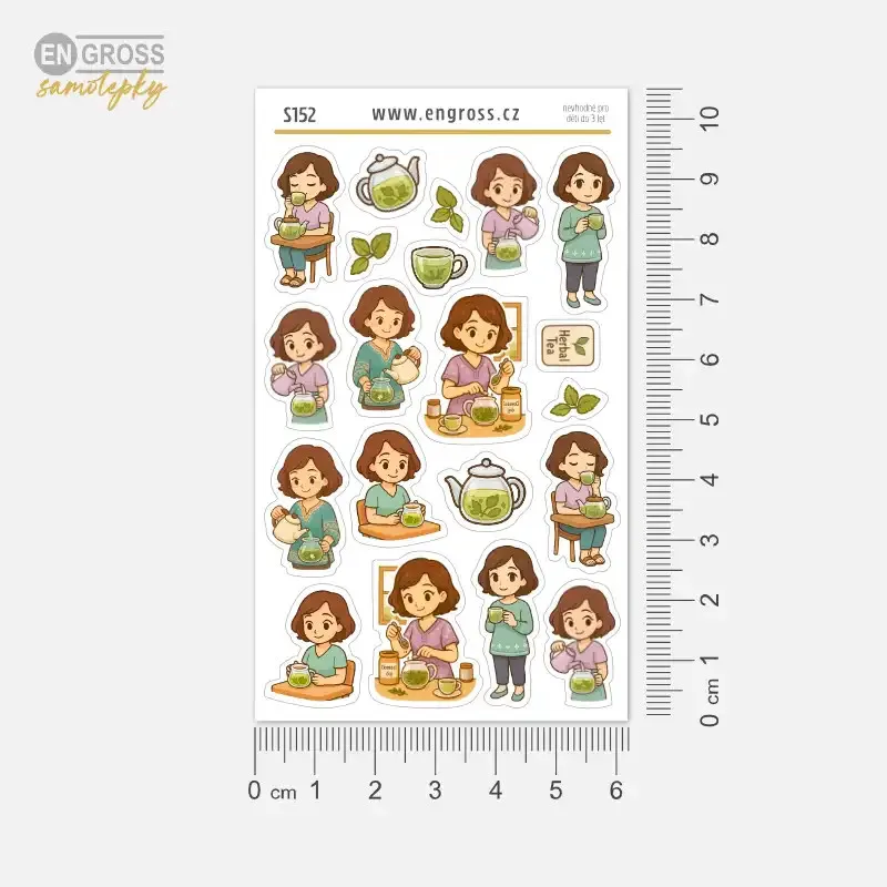 Mini samolepky pro plánování v diáři - brunetka a bylinkový čaj.