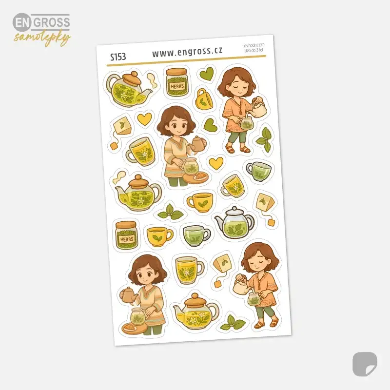 Mini samolepky do diáře s čajovými šálky a konvičkami v boho stylu.