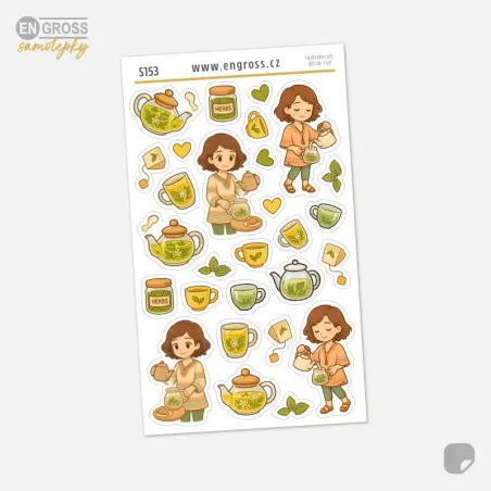 Mini samolepky do diáře s čajovými šálky a konvičkami v boho stylu.