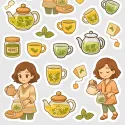 Samolepky pro plánování v diáři - brunetka připravuje bylinkový čaj