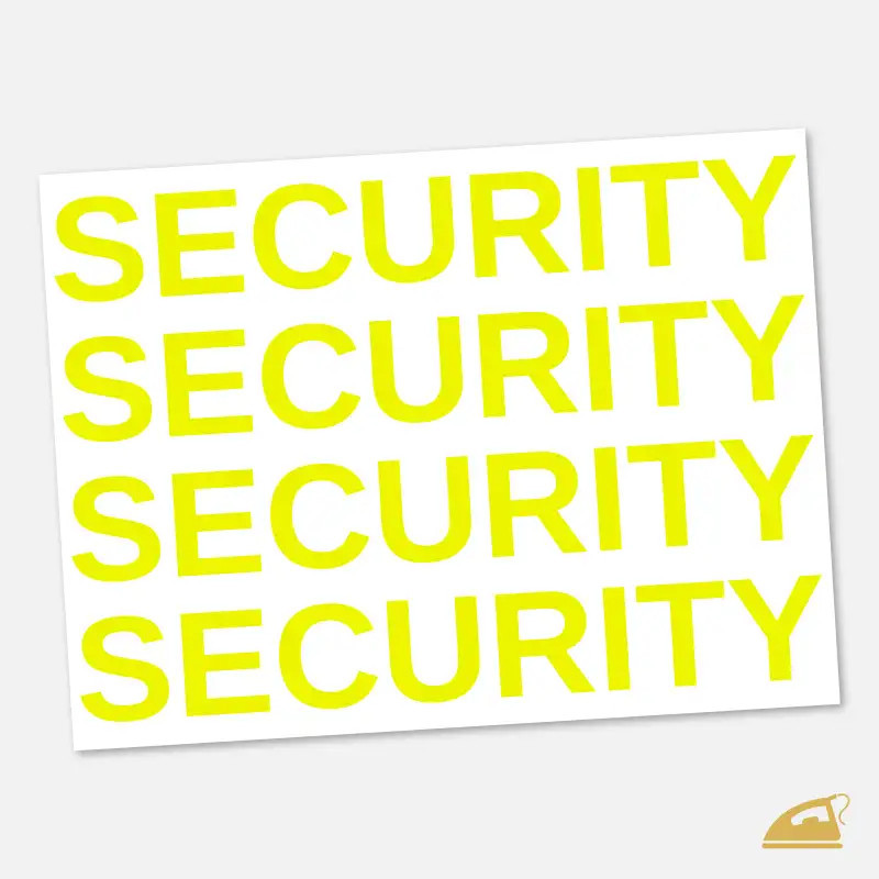 Neonový nažehlovací nápis SECURITY k domácímu nažehlení žehličkou - žlutý.