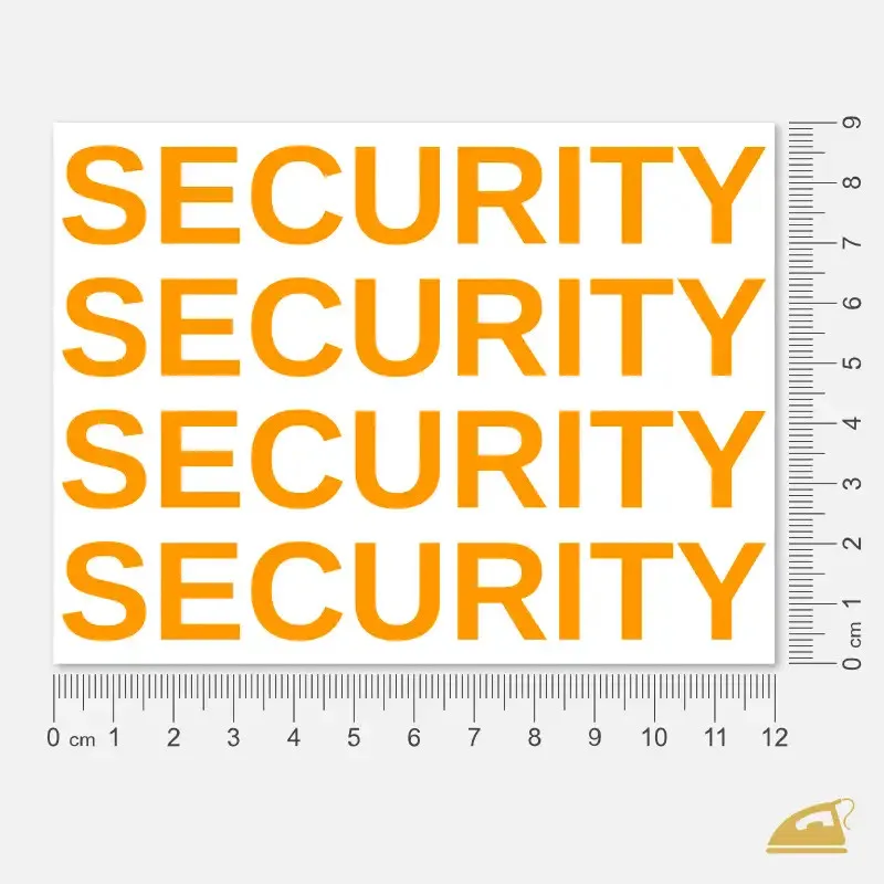 Nažehlovací nápis SECURITY - neonově oranžový.