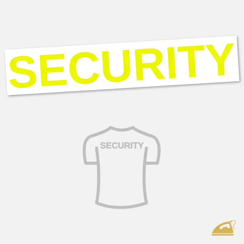 Neonově žlutý nažehlovací potisk na záda - SECURITY.