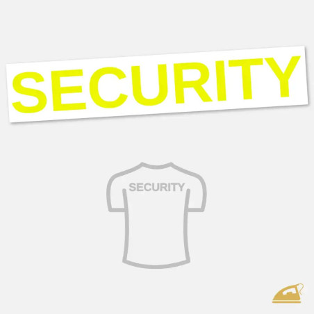 Neonově žlutý nažehlovací potisk na záda - SECURITY.