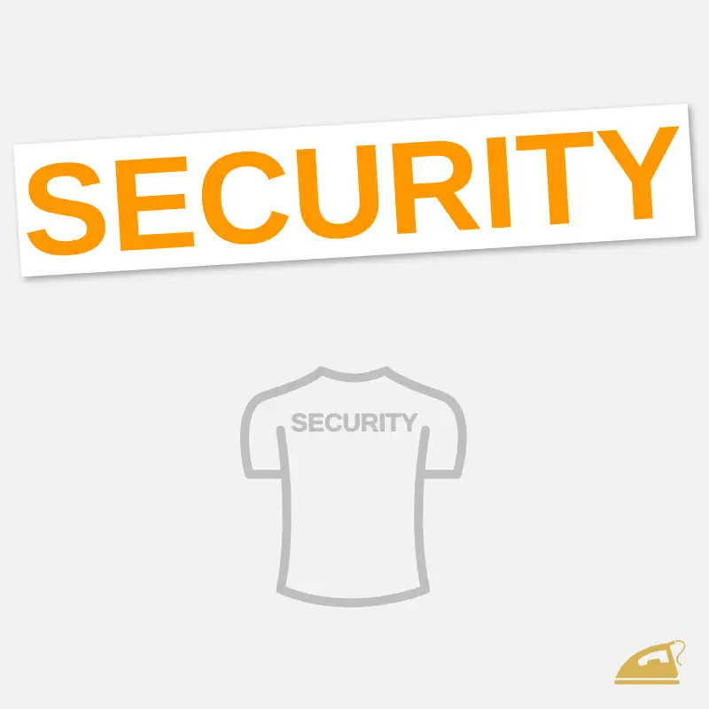 Neonově oranžový nažehlovací potisk na záda - SECURITY.