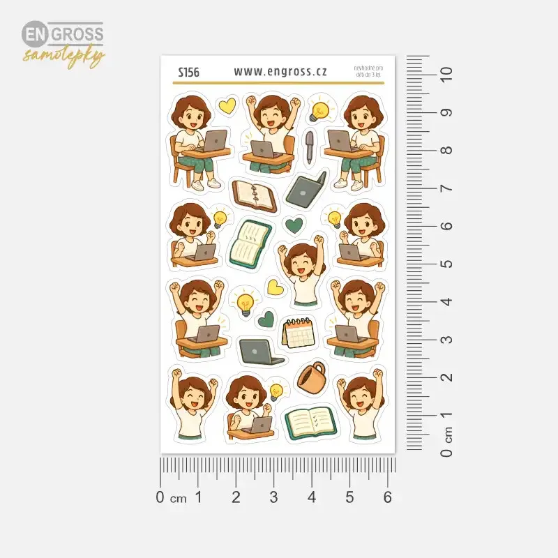 Brunetka jásá, že se jí podařilo vyřešit problém - samolepky do diáře.