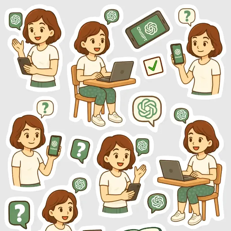 Mini nálepky do každého diáře - Brunetka se ptá na otázku ChatGPT.