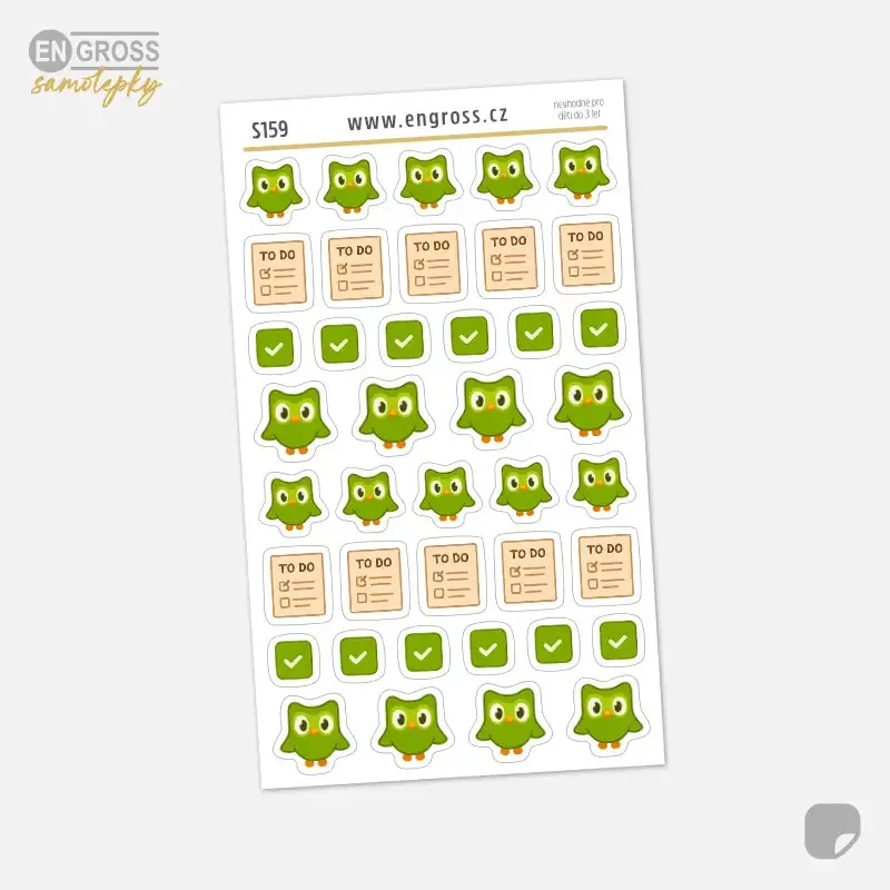 Samolepky do diáře - ikonky k učení jazyků s aplikací Duolingo.