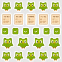 Malé samolepky do diáře - ikonky k učení jazyků s aplikací Duolingo.