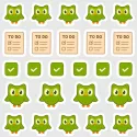 Malé samolepky do diáře - ikonky k učení jazyků s aplikací Duolingo.