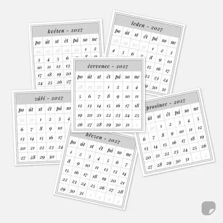 Sada 12 kusů samolepek malých kalendářů pro každý diář.