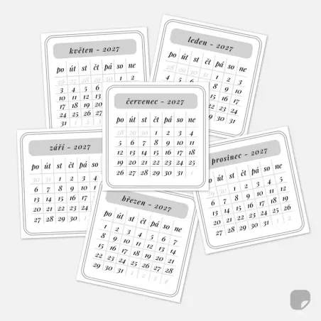 Elegantní sada 12 ks mini kalendářů do diářů a na bullet journal.