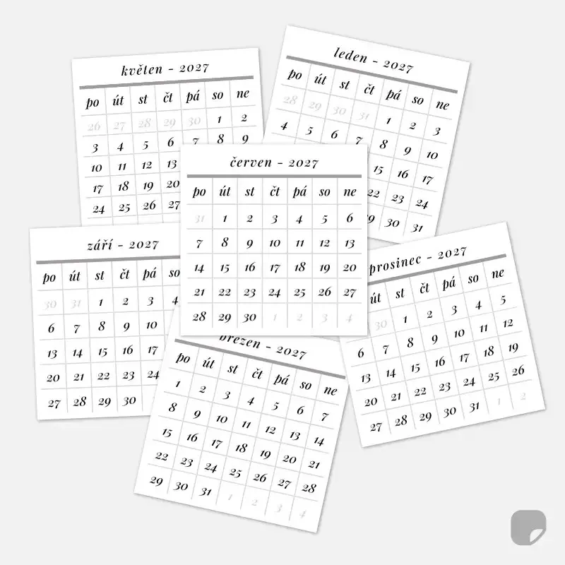 Minimalistické kusové nálepky malých kalendářů do diáře.