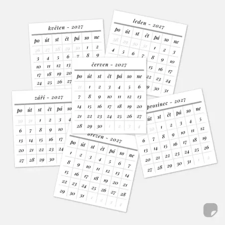 Minimalistické kusové nálepky malých kalendářů do diáře.