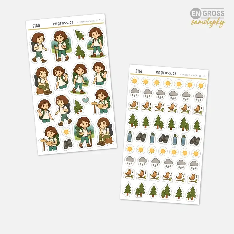 Sada mininálepek do diáře s tématikou - výlet, túra, příroda, hory.