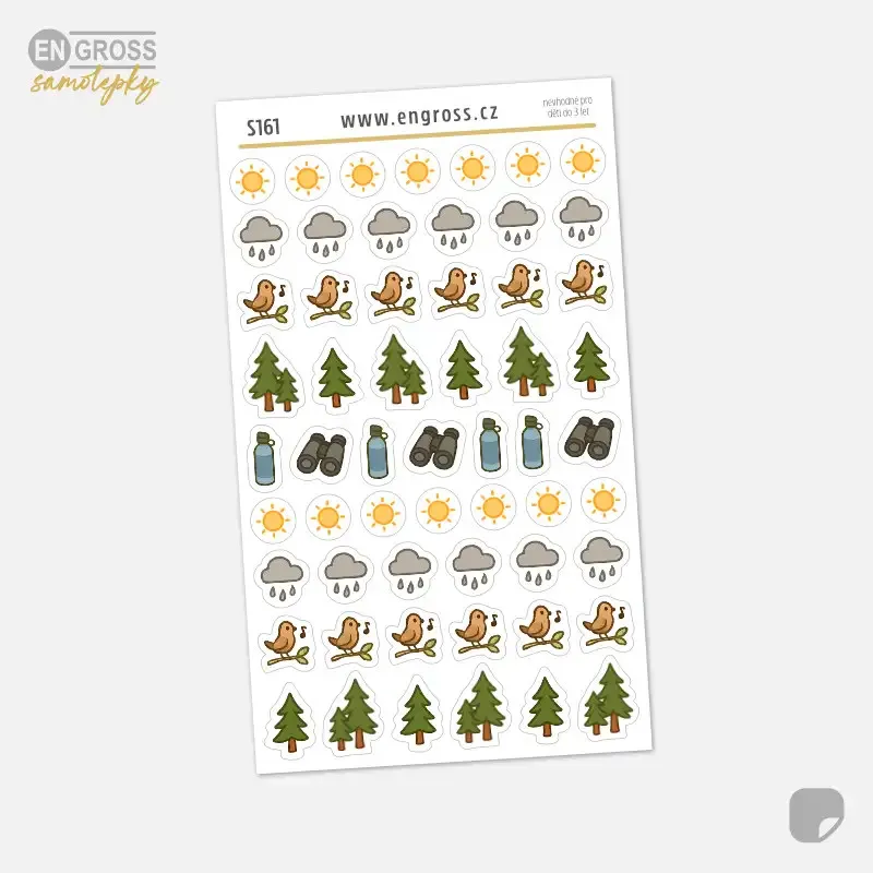 Mini samolepky do diáře s motivy výletu do přírody.