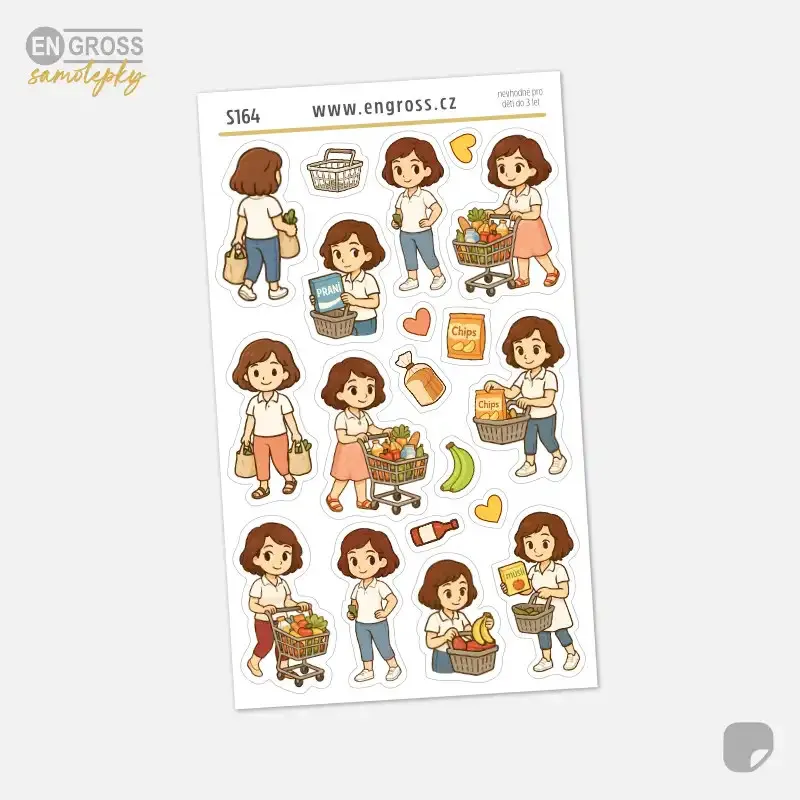 Samolepky do diáře Brunetka na nákupu v samoobsluze.