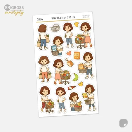 Samolepky do diáře Brunetka na nákupu v samoobsluze.