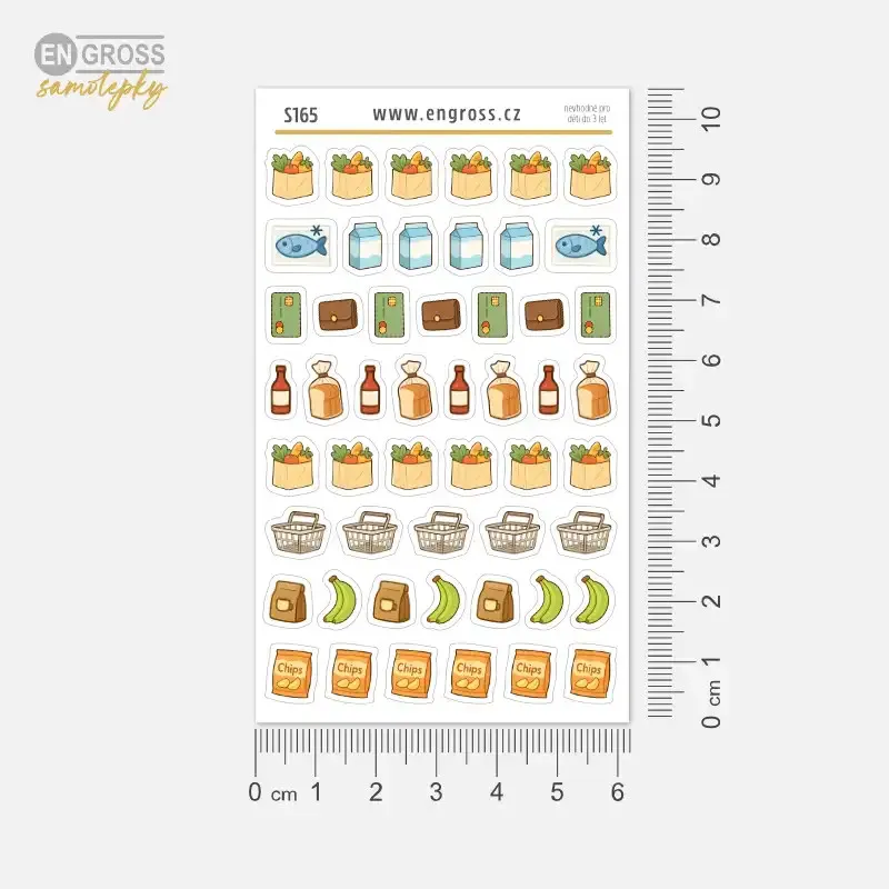 Kreslené samolepky do diáře a nákupních seznamů - potraviny a nákup.