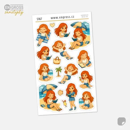 Samolepky do diáře - zrzka na dovolené u moře.