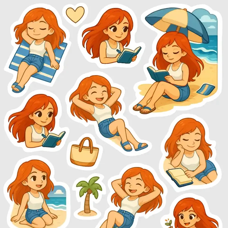 Mini samolepky pro plánování - Zrzka u moře na pláži.