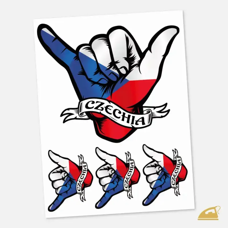 Nažehlovačka Shaka Czechia – český symbol pohody (sada 4 ks).