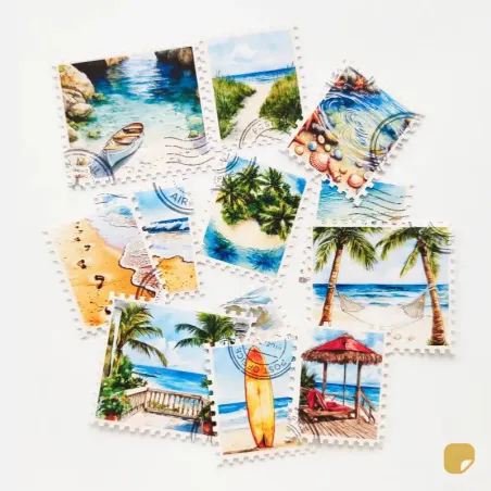 Samolepky - známky - do diáře s motivy moře, léta a pláže.