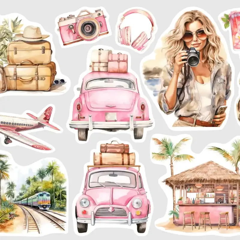 Samolepky pro plánování dovolené v Thajsku a u moře.