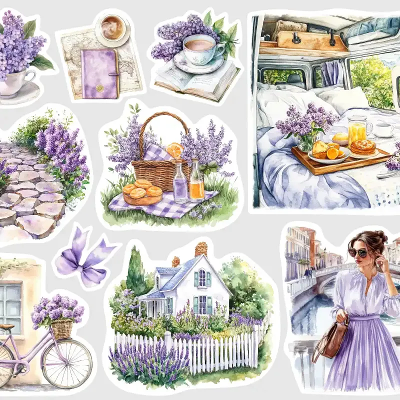 Samolepky jarní pikniky, výlety a cestování v karavanu.