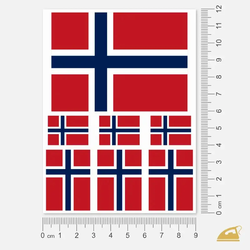 Nažehlovací potisk norská vlajka ve 3 velikostech.