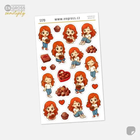 Samolepky do diáře a deníku holčička a čokoládová bonboniéra.