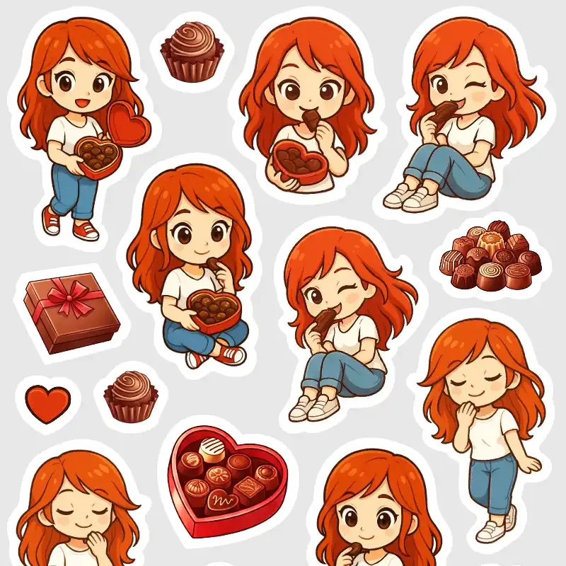 Nálepky pro plánování v diáři - zrzka a čokoládová bonboniéra.