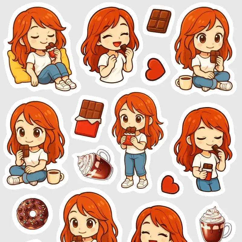 Samolepky pro plánování s holčičkou a čokoládou.