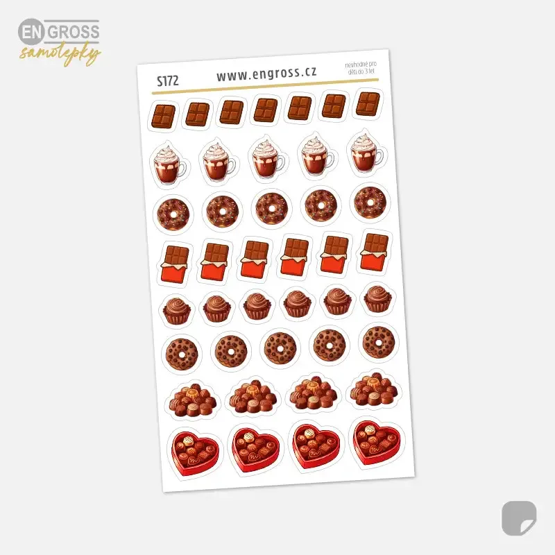 Čokoládové mini samolepky do diáře, deníku i bujo.