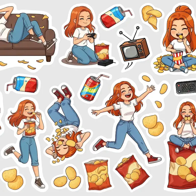 Samolepky pro plánování večera s filmem a chipsy.