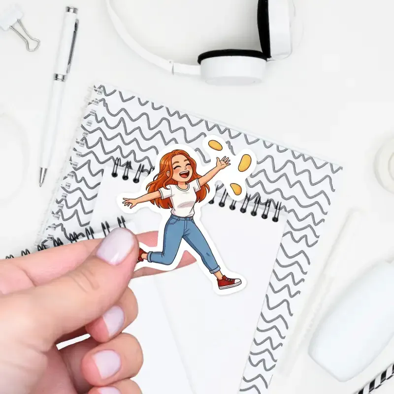 Samolepka do diáře - dívka a chipsy.