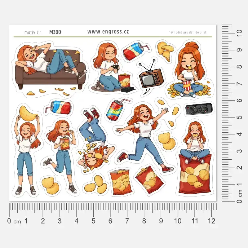 Samolepky pro plánování a bullet - dívky co milují chipsy.