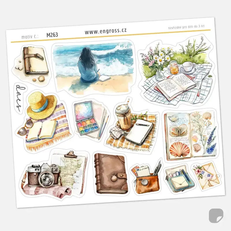 Samolepky na archu cestování s diářem